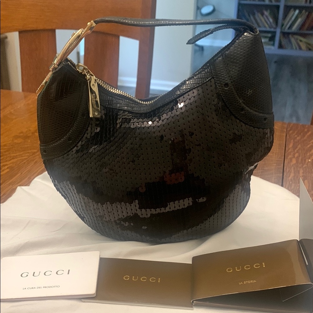 Gucci Black Hobo Bag with Glossy Finish